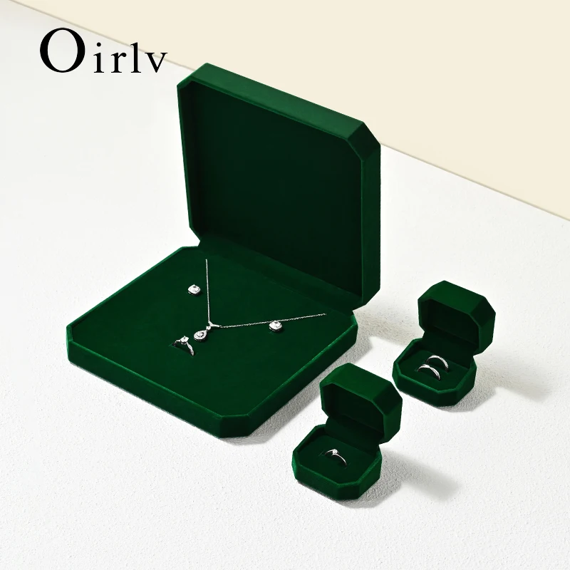 Oirlv Velvet Ring Box Gemstone Green Jewelry Box Set High‑Quality Rings Earrings Necklaces Bracelets Packaging Box Customizable