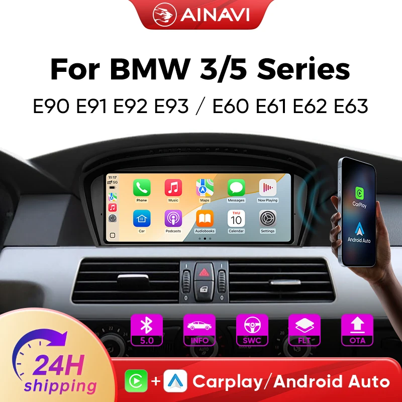 AINAVI 9,3 Zoll Touchscreen Auto-Stereo-Multimedia-Player für BMW 3/5er Serie E90 E91 E92 E93 E60 E61 E62 E63 CCC CIC System Linux Autoradio Carplay Android Auto Bluetooth Navigation