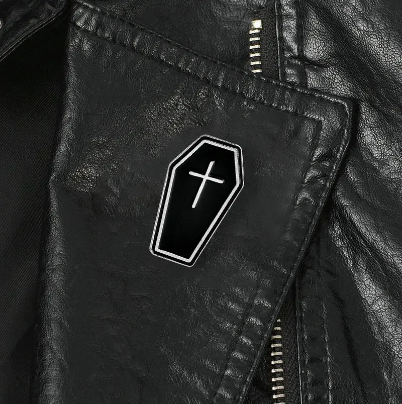 Pin Badge Custom Stay in Coffin Brooches Lapel Pin Jeans shirt Bag Dark Halloween Skeleton Jewelry Gift Let's Hide Enamel view 2