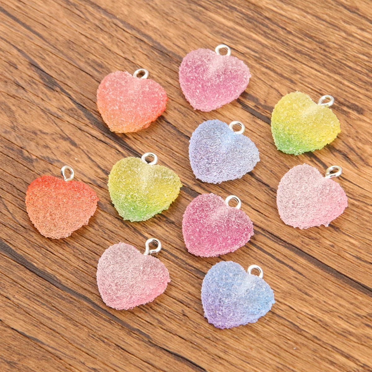 20Pcs 17*18mm 5 Color Colorful Heart Charms Resin Cabochons Glitter Gummy Candy Necklace Keychain Pendant DIY Making Accessories
