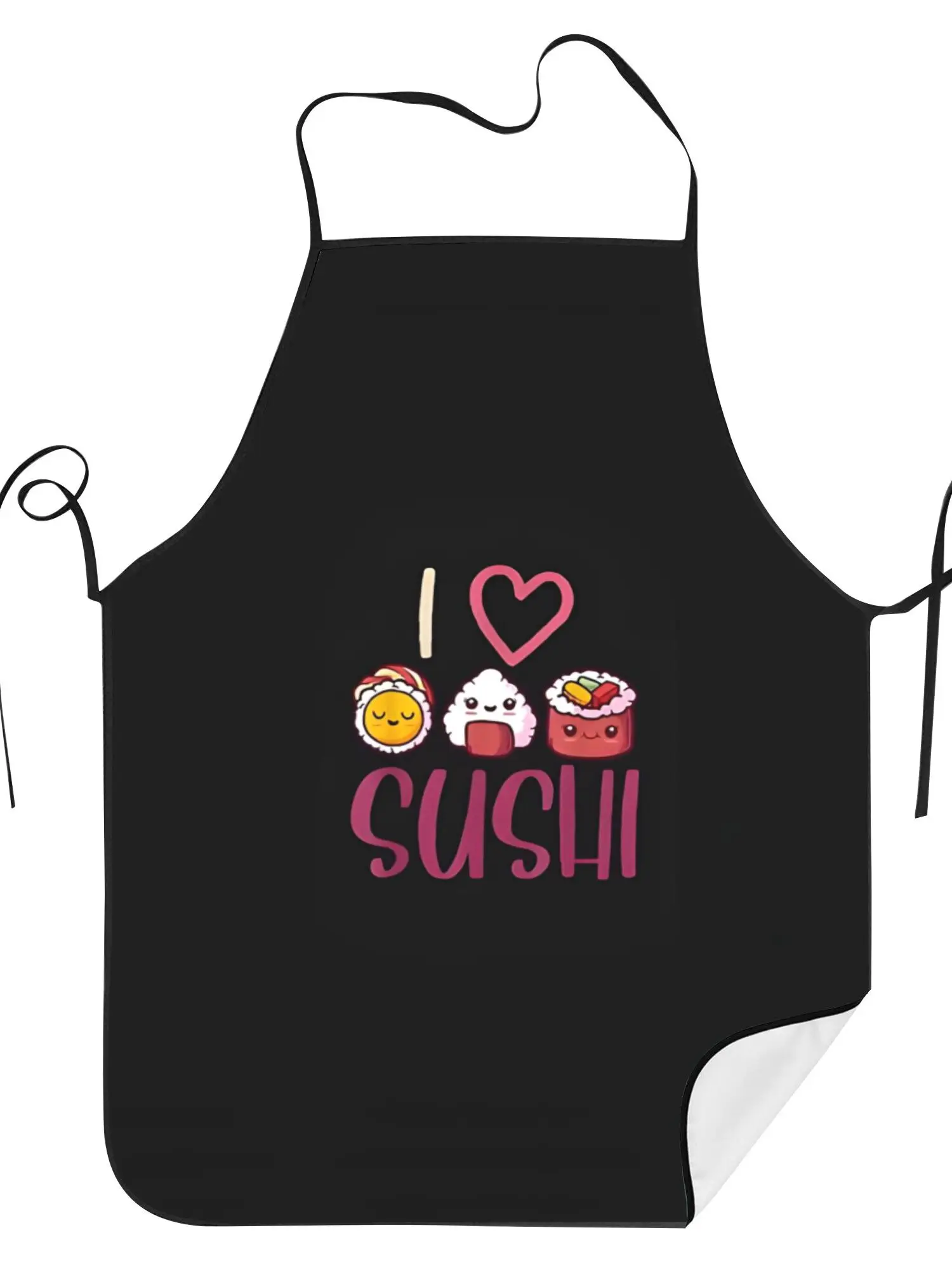 I Love Sushi Kitchen Apron - Funny Cartoon Sushi Pattern Linen Look Chef Bib for Men Women Cooking Baking Gift Home Decor