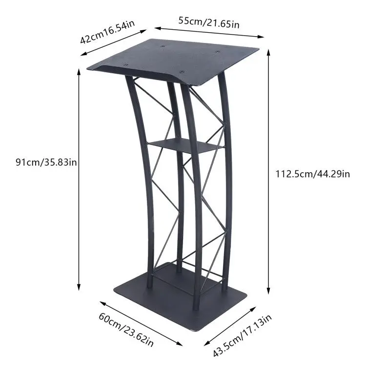 Black Wrought Iron Podium 21.65*16.54inch, Welcome Table, Podium, Metal Wood Curved Podium