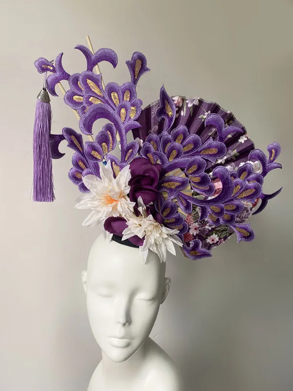 Inese Style Blue and White Fan Shaped China-Chic Ancient Style Show Exaggerated Makeup Modeling Headwear Hair Accessories