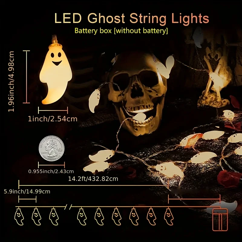 LED Ghost Light String Halloween Decoration Battery Operated DIY Fairy Lamp For Horror Halloween Happy Party Lights