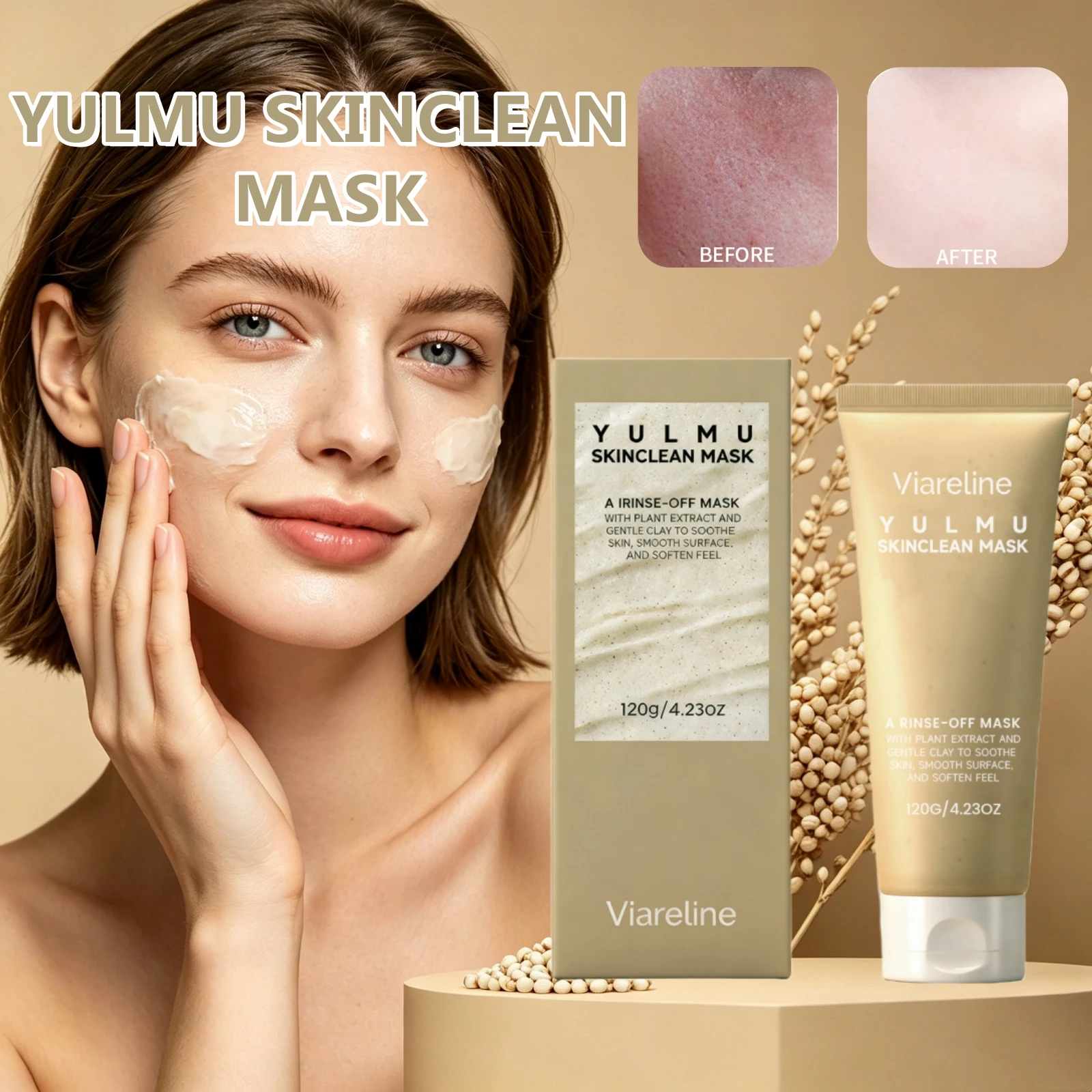 Firming Skin Cleansing Clay Mask Natural Grain Extract Deep Clean Impurities Pore Minimizing Smooth Soften Facial Wash Off Mask