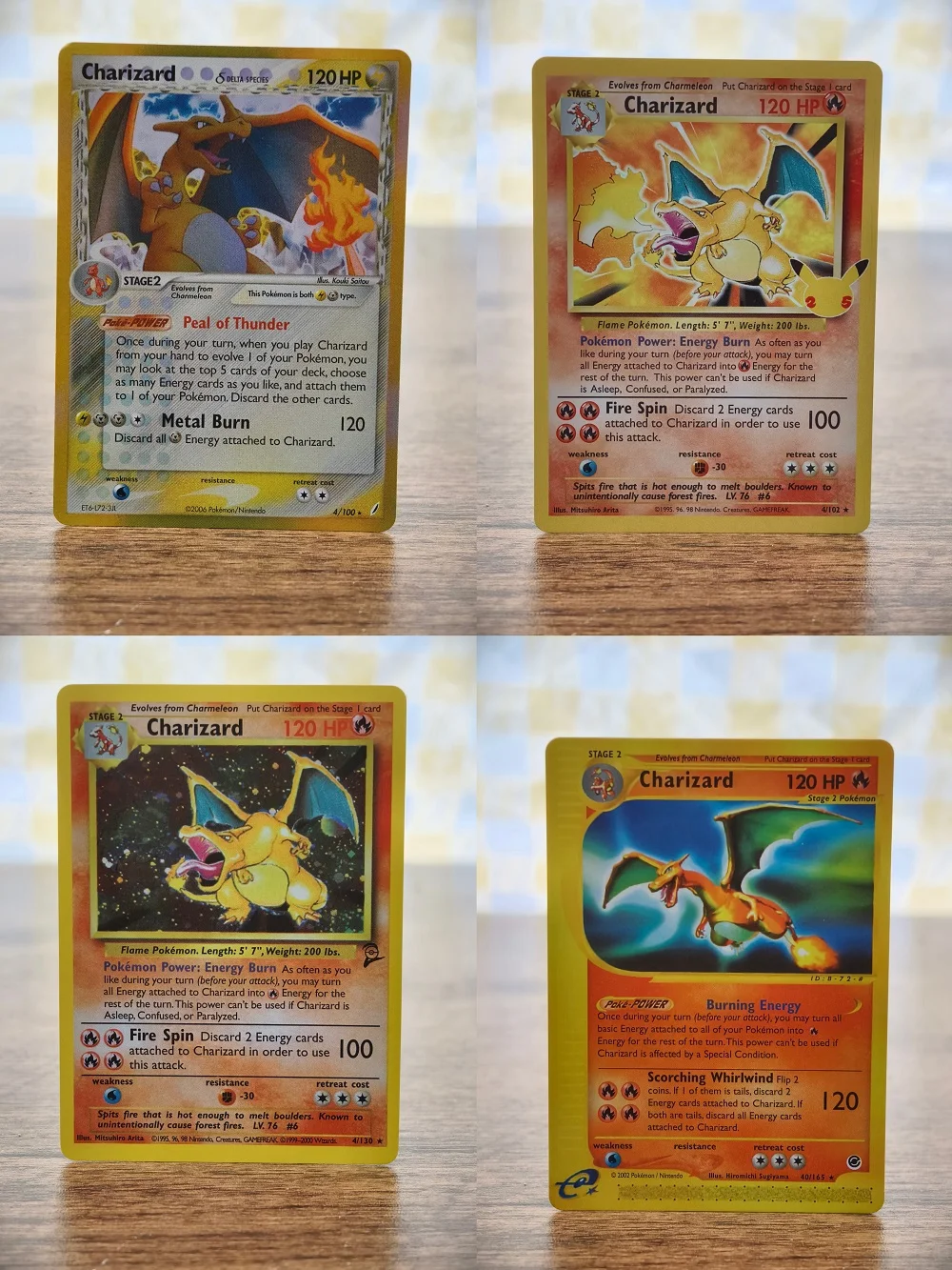 ชุดการ์ดซื้อขาย MINISO Pokémon Charizard 120HP - ของสะสมหายาก 4 ชิ้น (40/165, 4/130, 4/102, 4/100