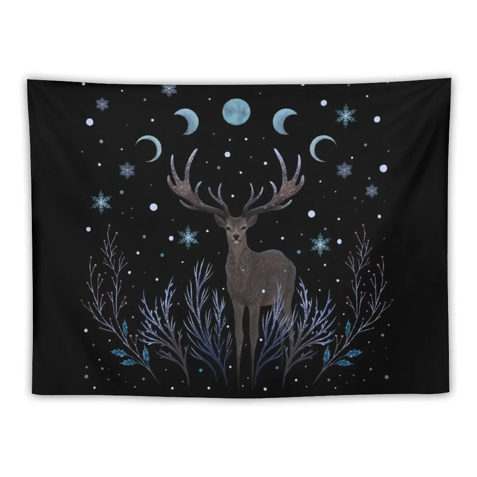 

Deer in Winter Night Forest Tapestry Decor For Bedroom Room Decor Cute Bedroom Deco Tapestry