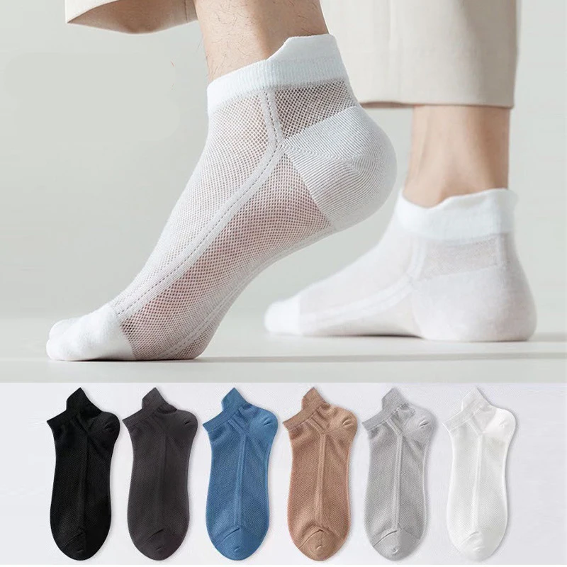 6 Pairs Cool And Breathable Mesh Socks For Men Summer Athletic Short Socks With Ear Tabs And Anti-Blister Design