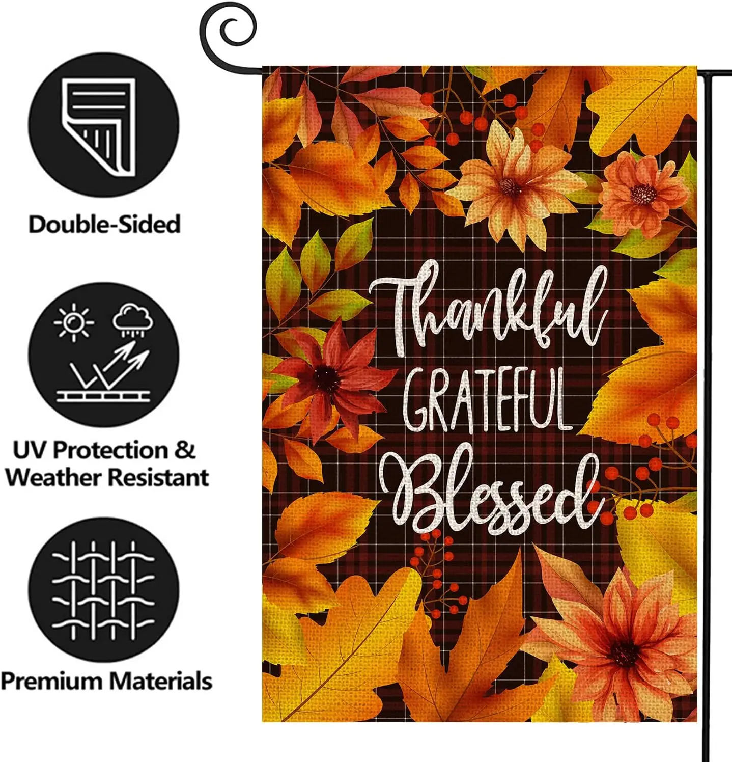 Texupday Thankful Grateful Blessed Fall Leaves Floral Harvest Decoration Double Sided Vertical Check Plaid Burlap Garden Fla hhz