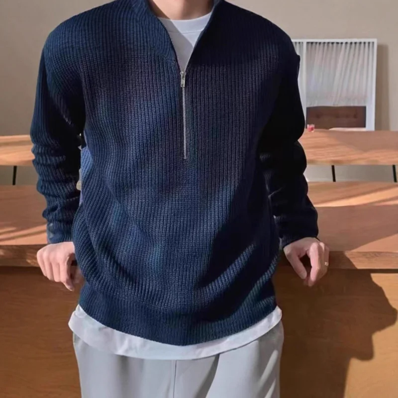

European American Half Zipper Pullover Men's Spring and Autumn Hong Fashion Casual Stand Collar Sweater
