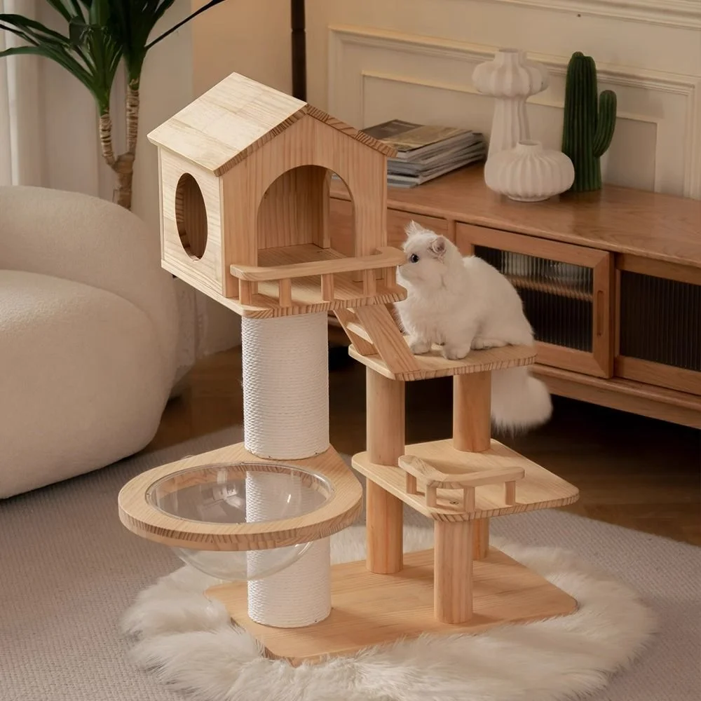 

Small Cat Climbing Frame Multi-story Kitten Villa Solid Wood Luxury High-end Cat Nest Wear-resistant Large Scratching Post