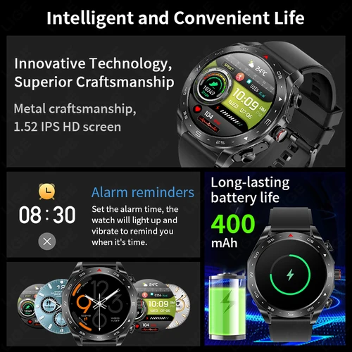 Imagen 2 del producto LIGE-reloj inteligente con auriculares Bluetooth para hombre y mujer, accesorio de pulsera resistente al agua con Pantalla AMOLED, seguimiento de música y deporte