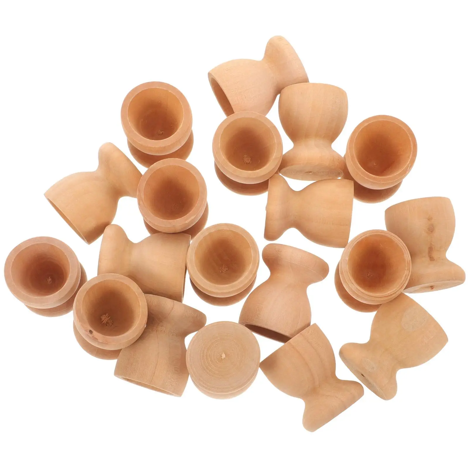 

24 Pcs Hand-painted Egg Tray Toy Cup Shaped Holder Stands Toys DIY Hand-made Wooden Cartoon
