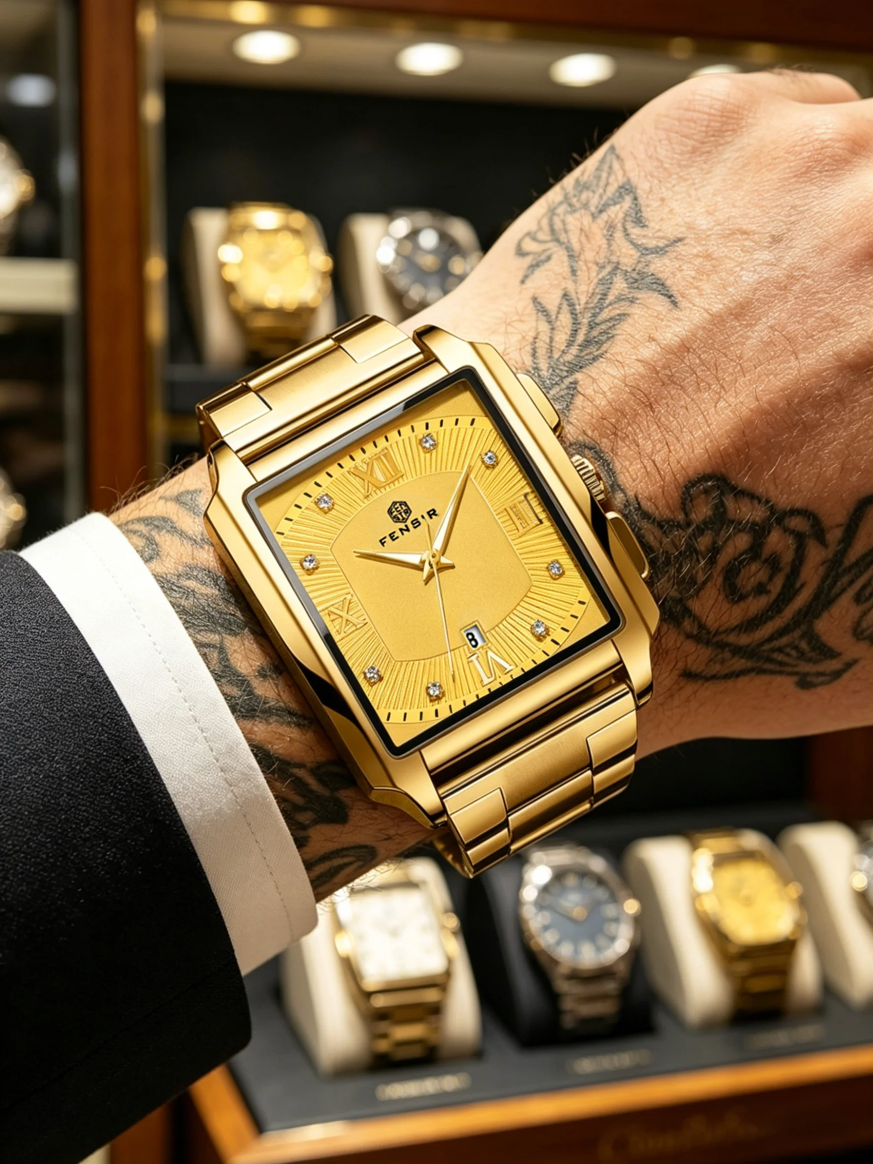 

Men's Punk-Style Square Quartz Watch, High-End Steel Band Business Wristwatch, Diamond-Studded Dial Trendy Waterproof Men's Watch, Light Luxury Versatile Men's Wristwatch, Street Style Tough Guy Fashion Men's Commuter Versatile Hot-Selling Watch