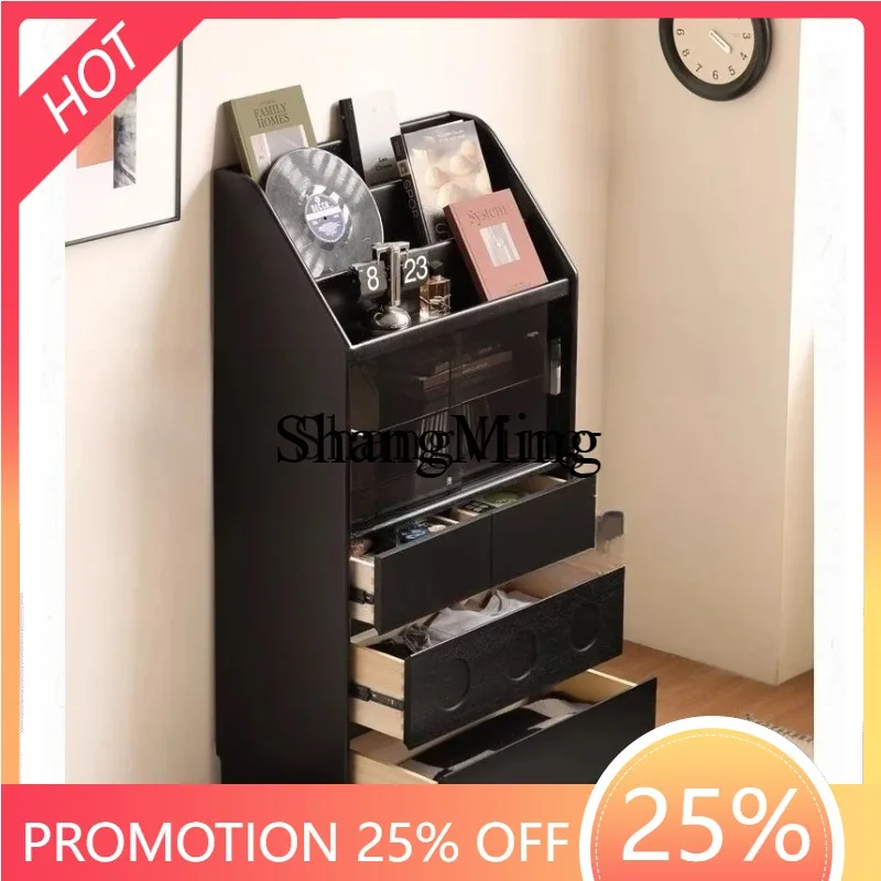 

CL wood chest locker bedroom bedside chest of drawers household black chest