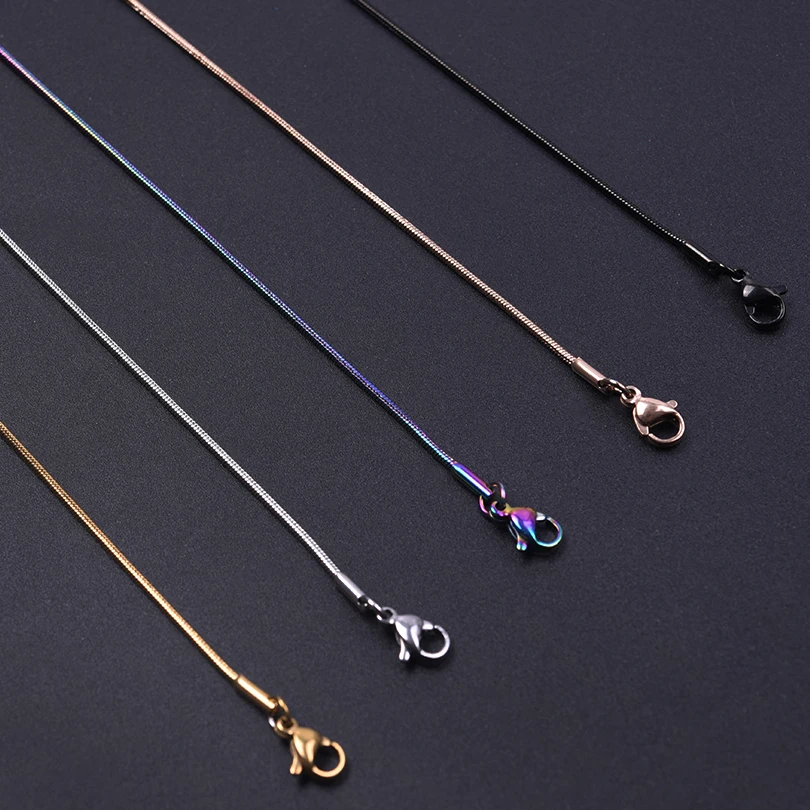 10pcs 1.2mm Round Snake Chains Necklace Jewelry 45/50/60/70cm Length 5 Colors Unisex Stainless Steel Necklace Women Men Jewelry