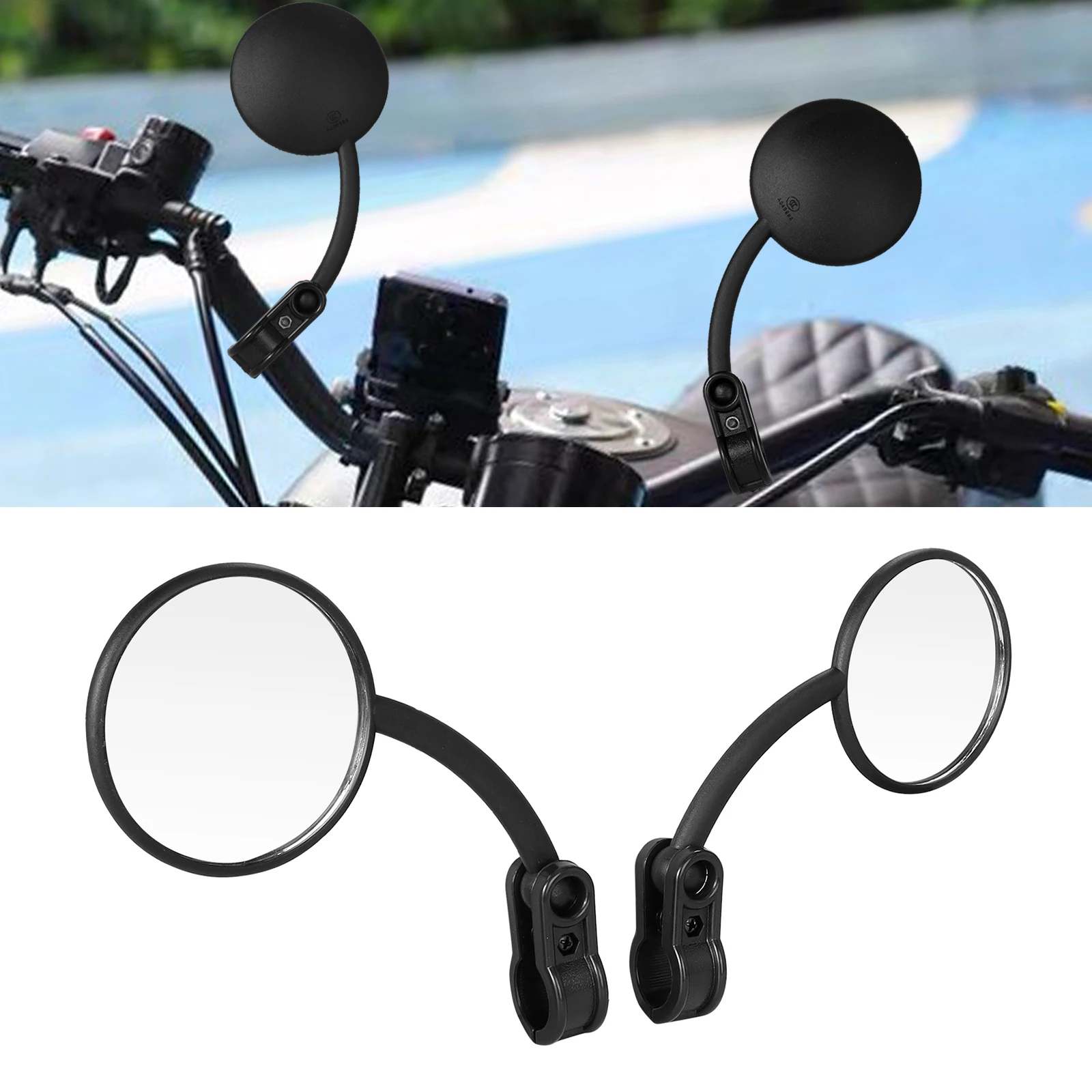 Universal 22mm Motorcycle Rearview Side Mirrors Adjustable Handlebar Clamp On Mirror For Scooter ATV E-Bike Enduro Motocross