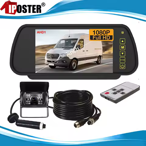 iPoster 7" IPS AHD Screen Car Monitor 4PIN 1080P AHD Night Vision IR Reverse Backup Rear View Camera 12-36v For Truck Caravan Rv