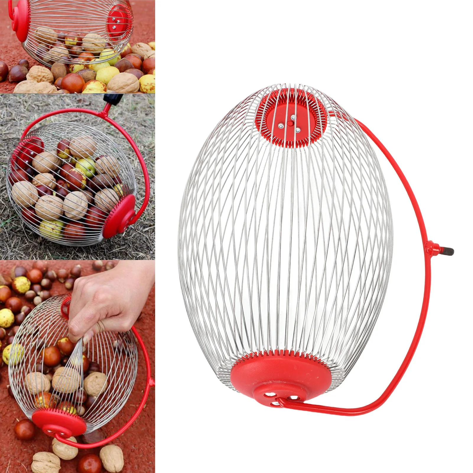 너트 수집기 스테인리스 스틸 와이어 너트 수집기 롤러 과일 수집기 장난감 공 도토리 피칸용
