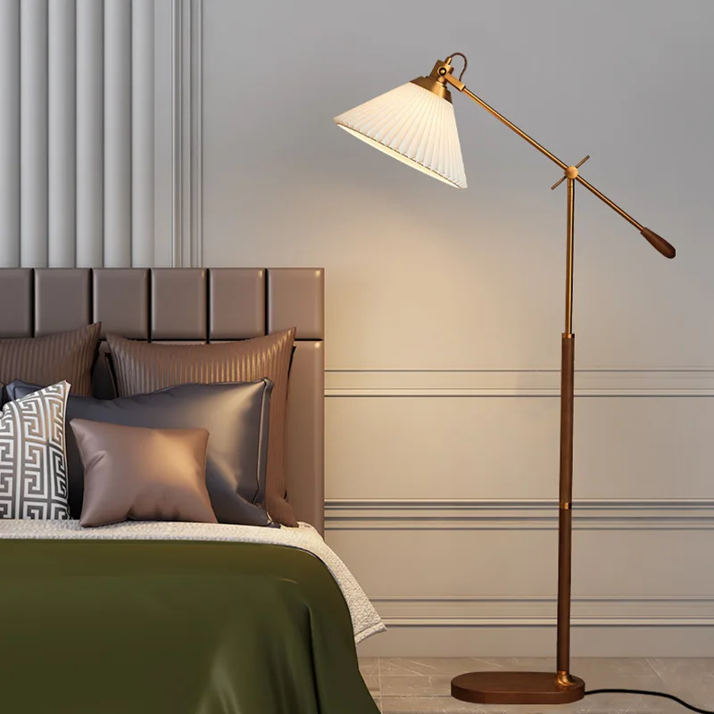 Nordic solid wood floor lamp living room bedroom bedside lamp retro creative fashion remote control