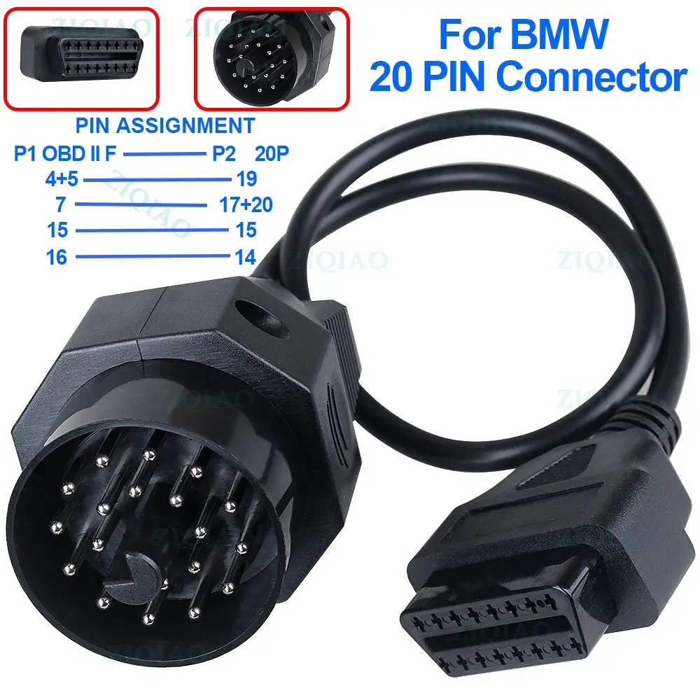 Adaptor OBD II 20 hingga 16 Pin Kabel Konektor Betina untuk BMW E39 E36 X5 Z3