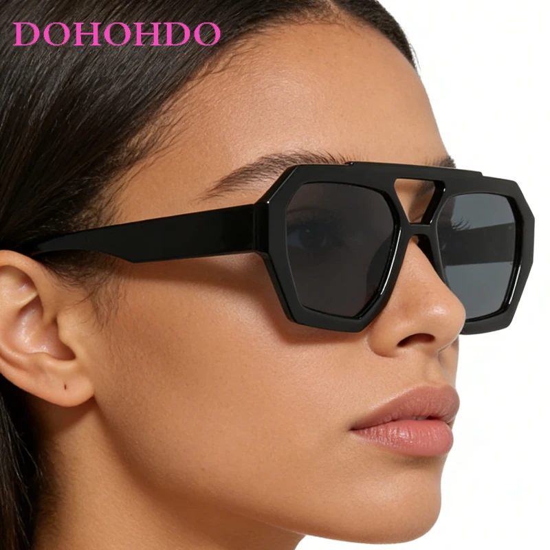 

Retro Pilot Classic Women Sunglasses Double Bridge Square Frame Men Sunglass Vintage Brand Design Driving Travel Eyewear UV400
