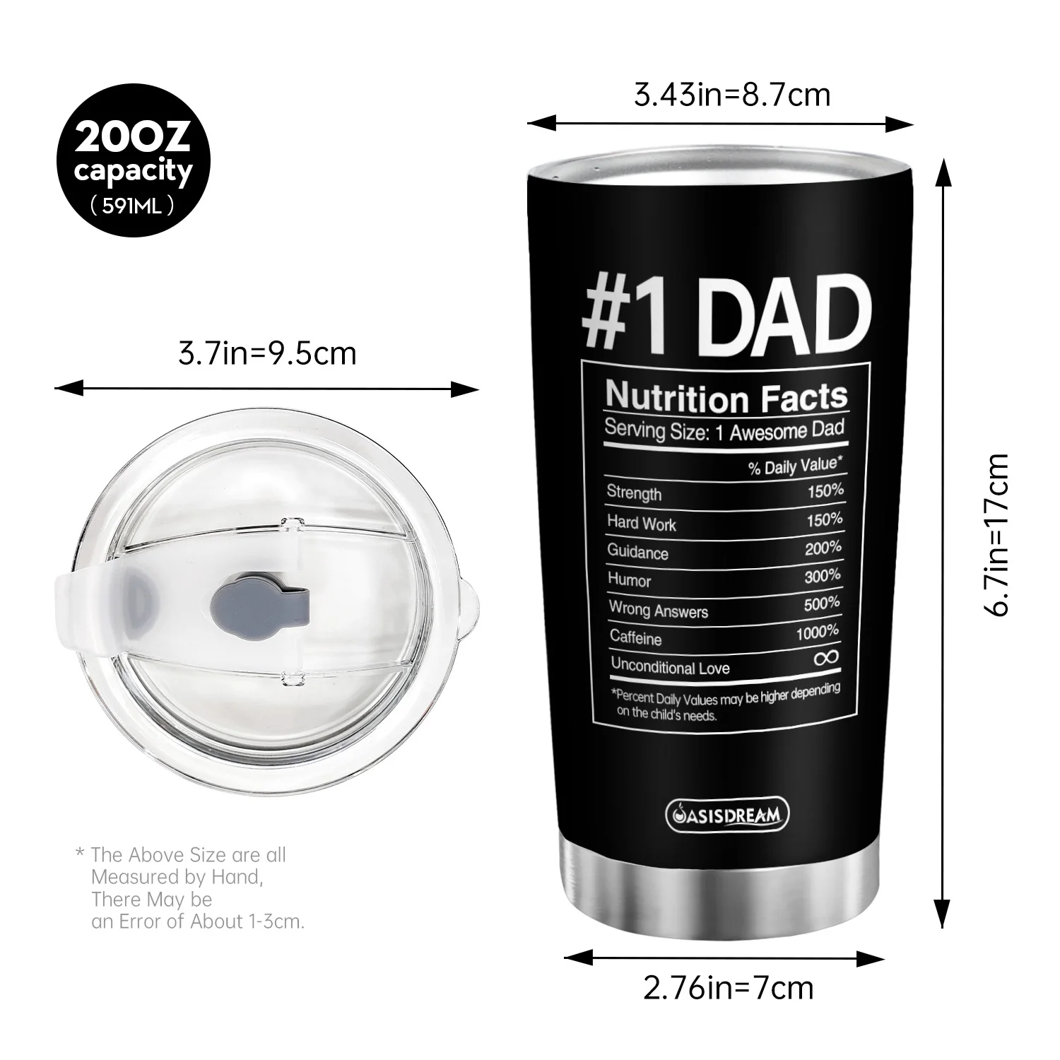 1pc Daddysaurus 20oz Tumbler Stainless Steel with Lid Double Wall Vacuum Insulated Coffee Cup for Dad on Father's Day