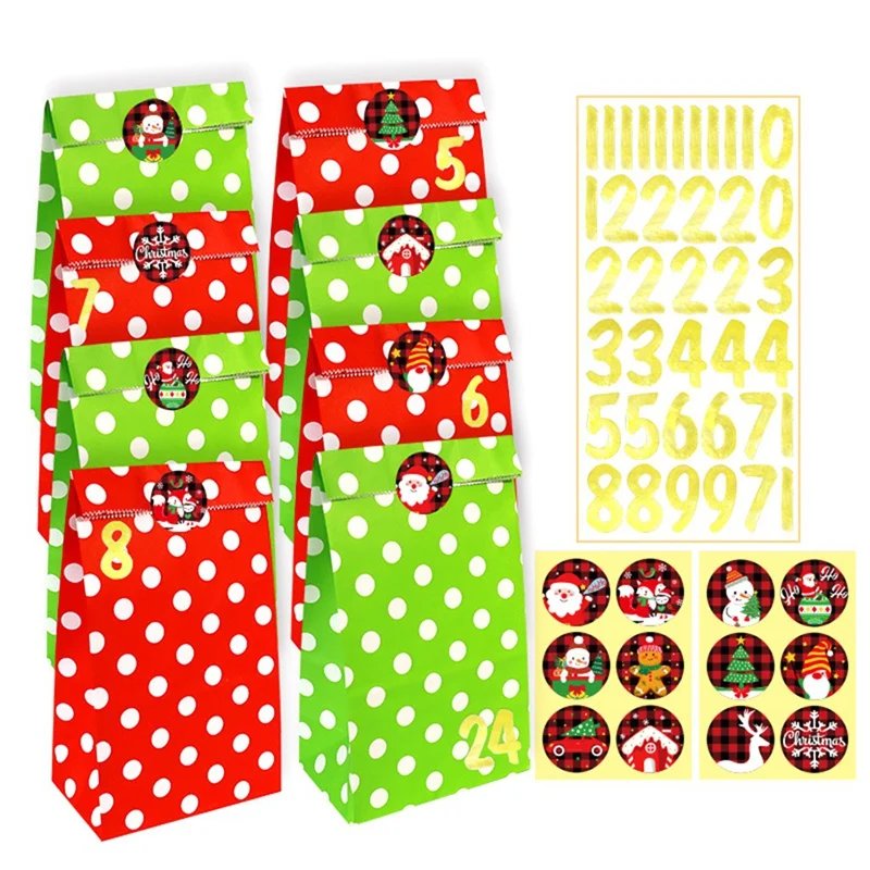 24Pcs Christmas Bags Holiday Bags Christmas Gifts Bags Red Green Candy Buffet Paper Bags For Christmas Holiday