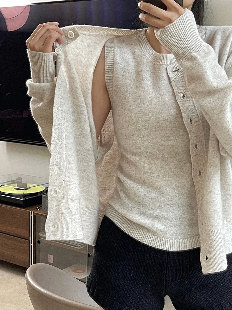 [LANMREM] Wool Knitting Cardigan Sweater For Women Round Neck Single Breasted Office Lady Tops Fit 2024 Autumn New 26D9845