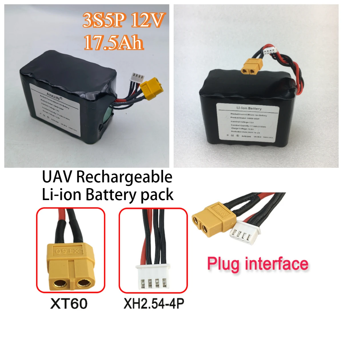 

3S5P 12.6V High Capacity 12V 17.5Ah UAV Rechargeable Li-ion Battery for Various RC Airplane Quadrotor XH2.54-4P XT60