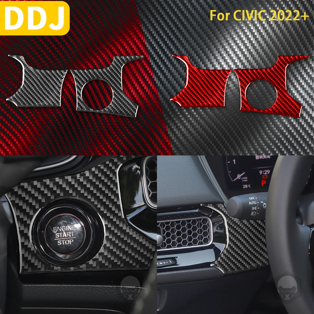 For Civic 2022 Accessories Carbon Fiber Car Interior One Touch Start Panel Trim Sticker Decoration Modification