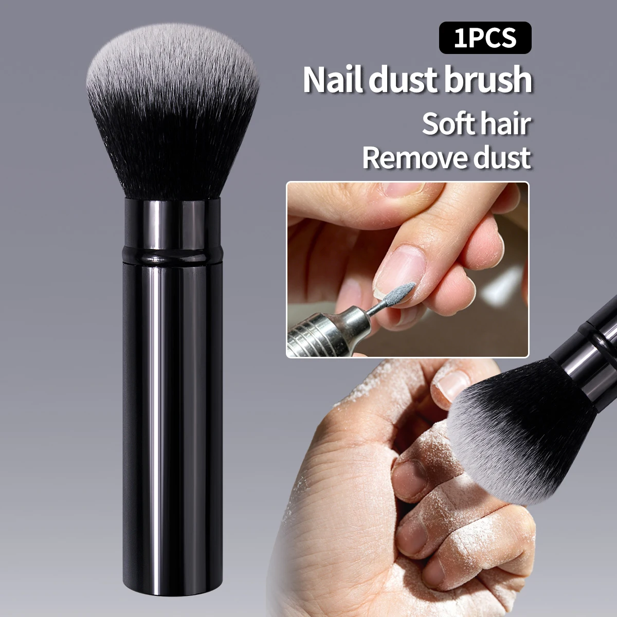 1PCS Retractable Nail Dust Brush Black Handle Two-Tone Fluffy Hair Manicure Cleaning Brush Remove Acrylic Nail Powder Portable N