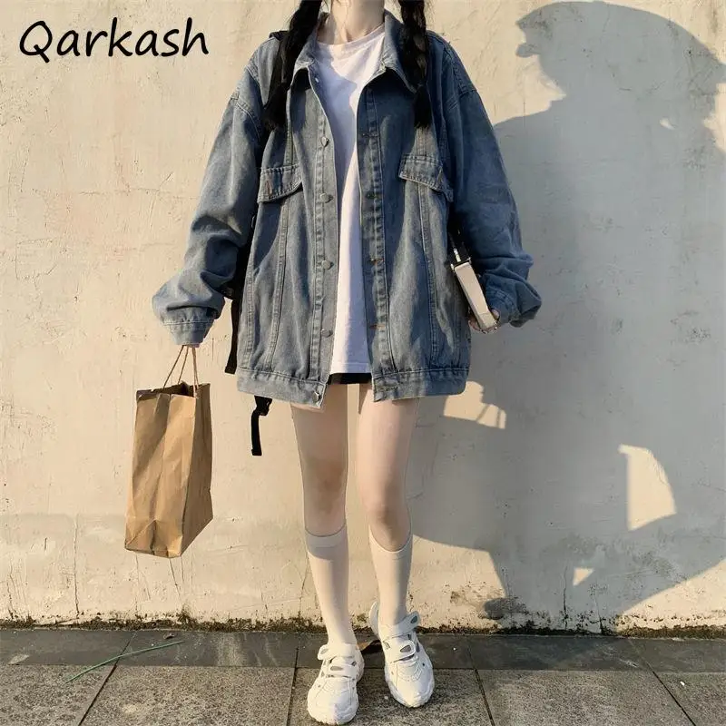 

Denim Women Coat Retro Fashion Spring Hip Hop Pockets Button Casual Korean Style Y2k College Cool Simple New Outwear High Street