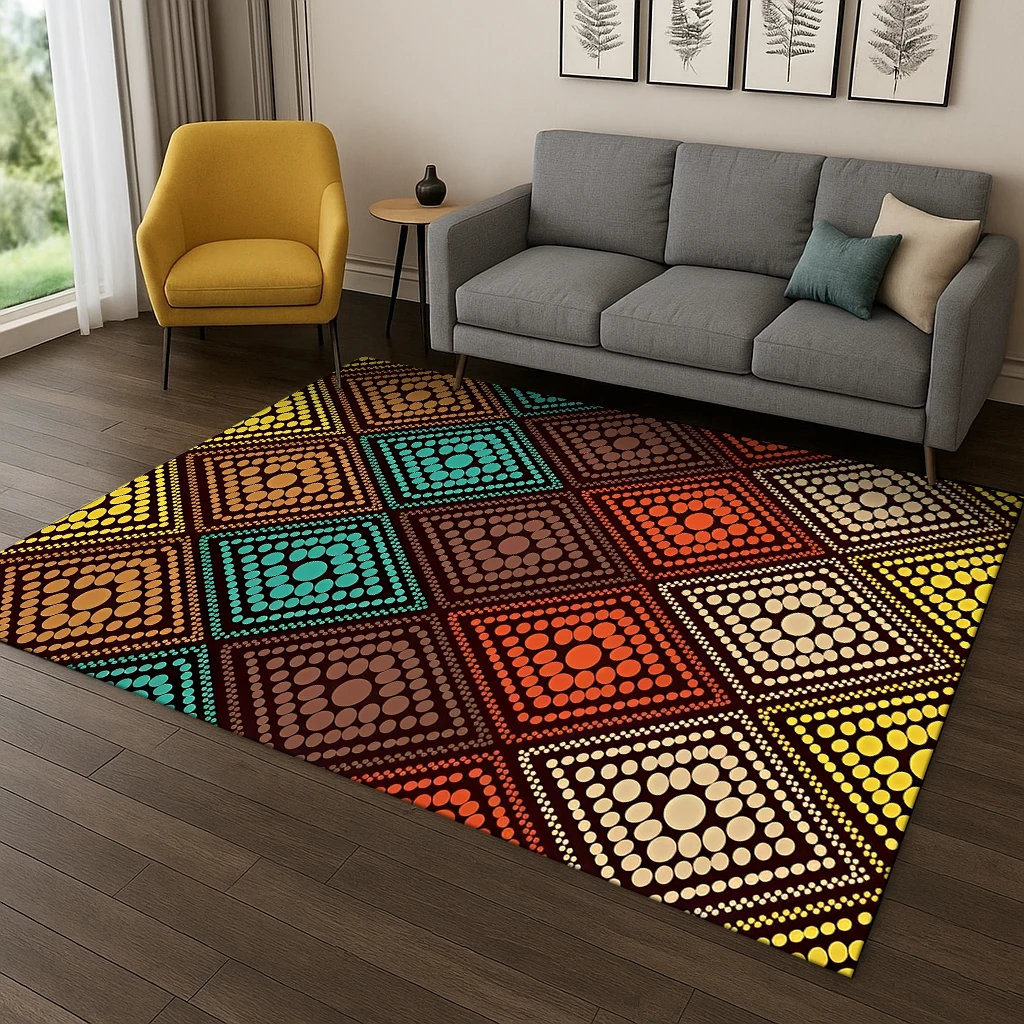 Bohemian Persian Geometric Flower Carpet Rug for Home Bedroom Living Room Sofa Doormat Decor,Game Non-slip Floor Mat