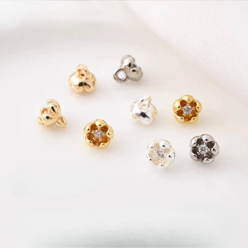 

Copper Plated with 14K Gold and Set with Zircon Flower Bud Beads, Diy Crystal Bracelet, White Gold Pendant Material