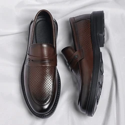 Summer Breathable Men Loafers Casual Leather Shoes Punching Moccasins Non-Slip Driving Shoes Comfort Slip on Business Low Heels
