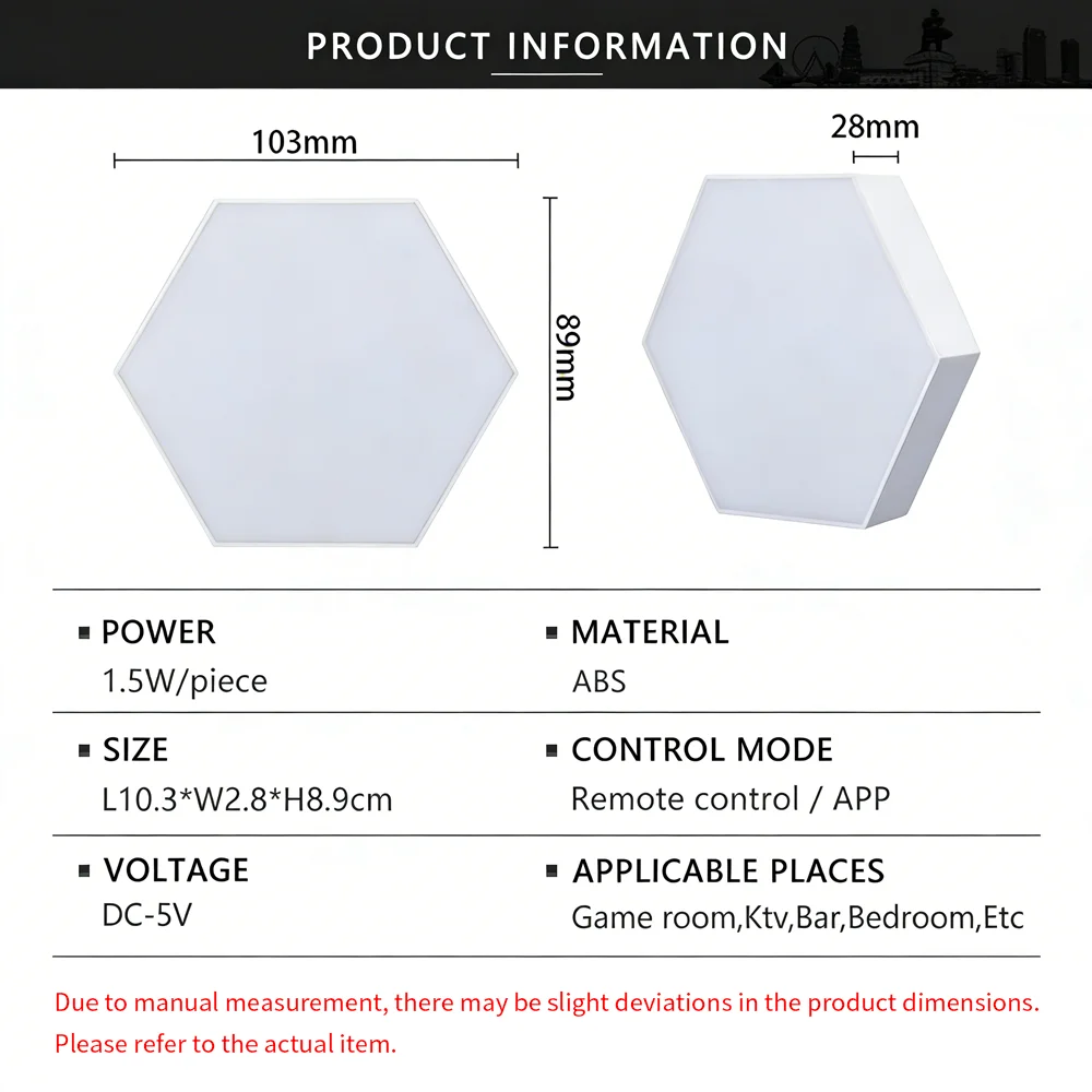 RGB Smart Hexagonal Wall Light Color-Changing Ambient Night Light DIY Shaping Sound Activated Smart Light for Game Room Bedroom