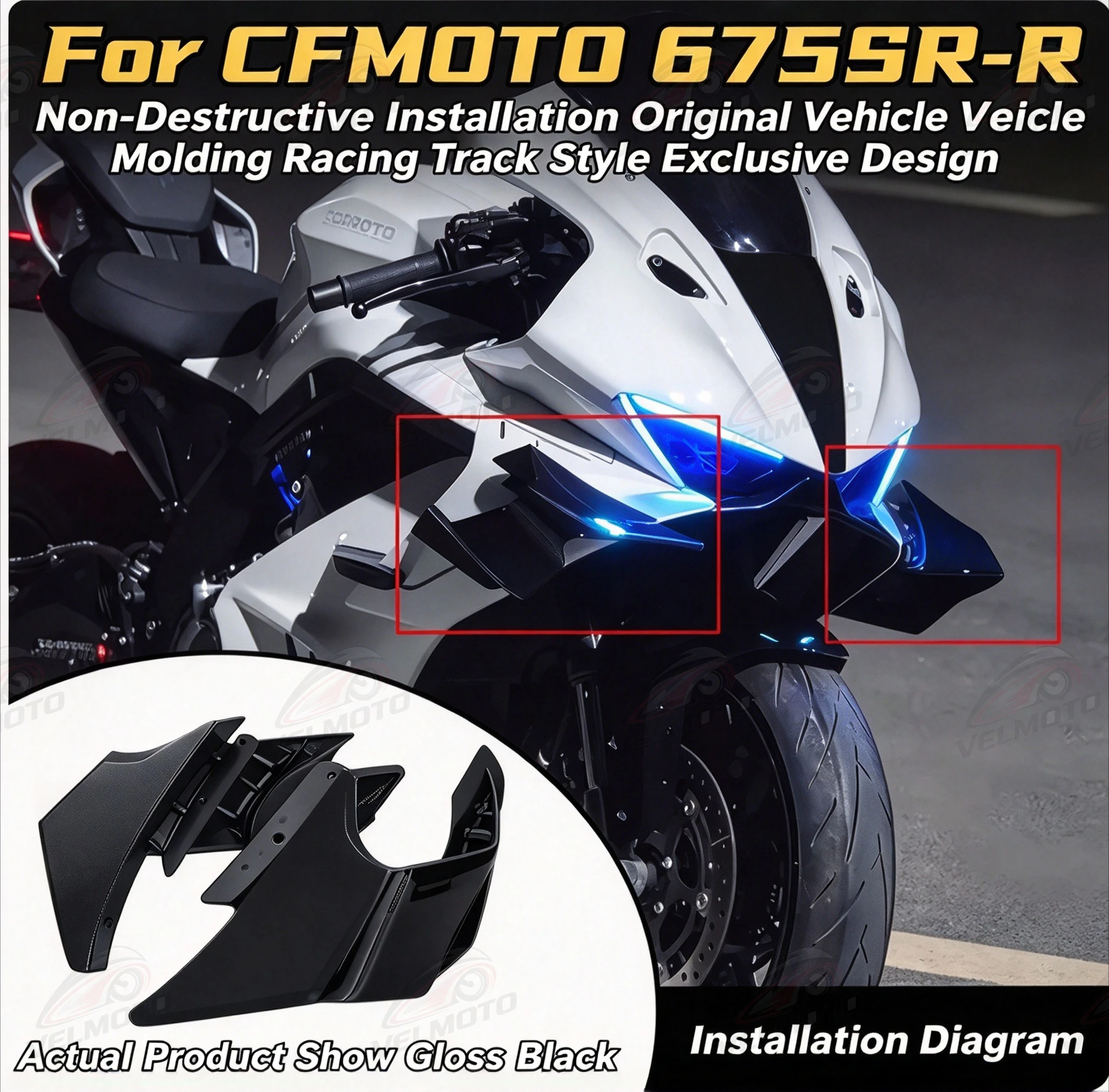 For CFMOTO 675SR-R racing type wind drag fixed wing 675sr motorcycle deflector side wing spoiler accessories
