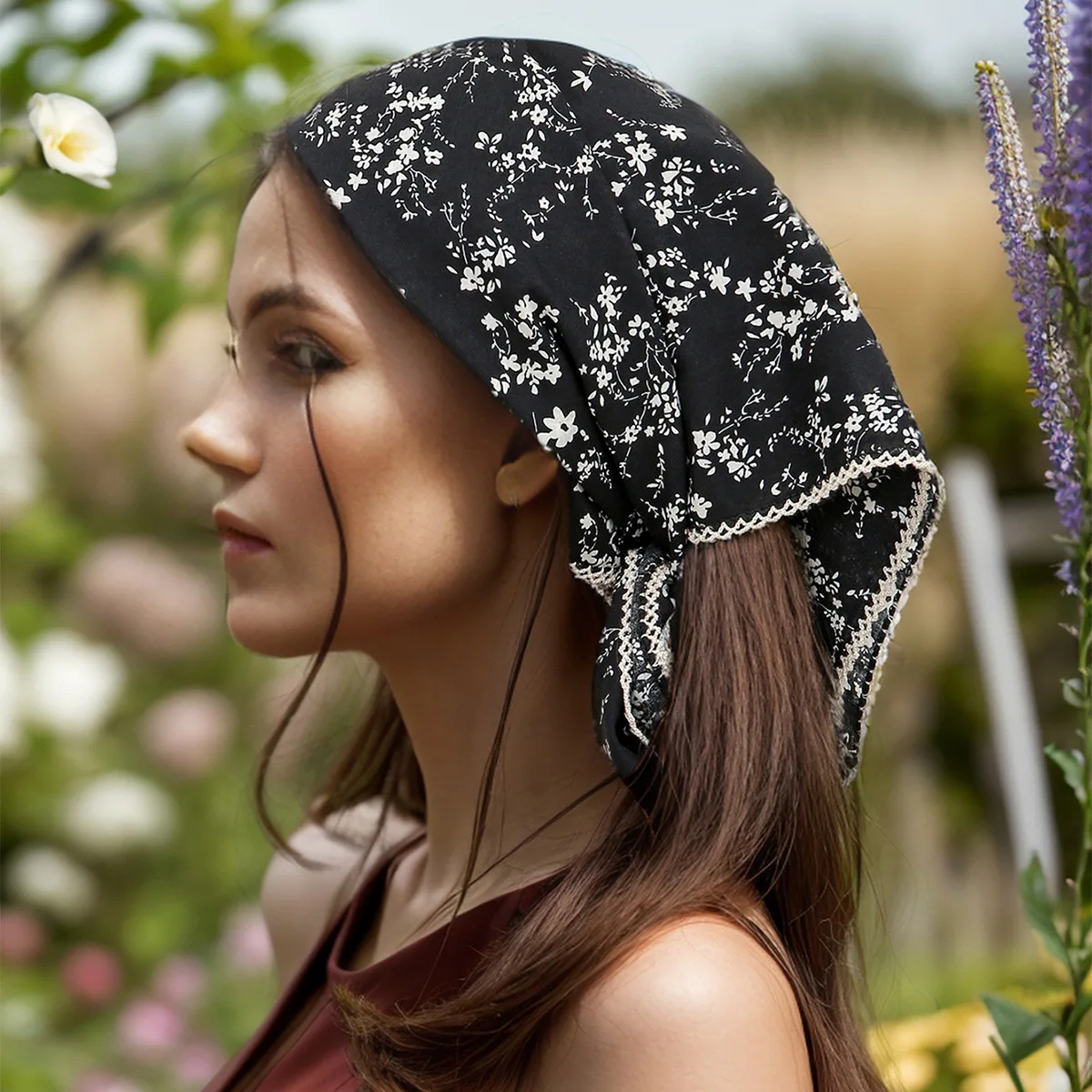 

Хлопок и лен, корейская версия, маленький кружевной платок в стиле ретро с цветочным принтом, защита шеи, декоративный темпераментный женский платок, шарф, повязка на голову