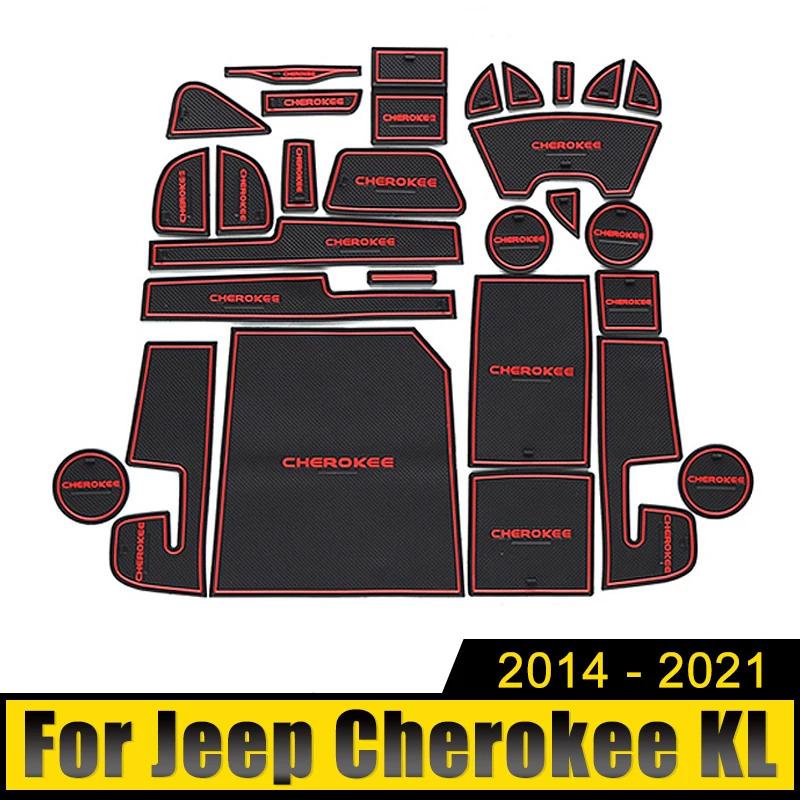 

For Jeep Cherokee KL 2014 2015 2016 2017 2018 2019 2020 2021 Car Gate Slot Pads Cup Cushion Stickers Non-Slip Mats Accessories