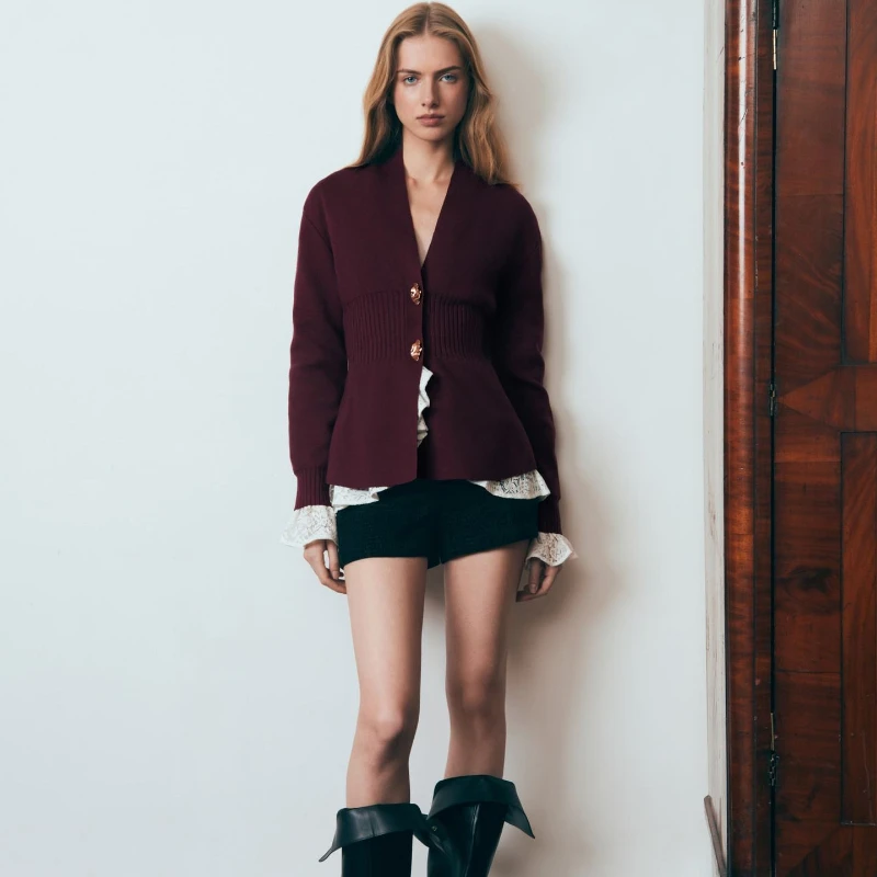 TARUXY-cárdigan de punto con botones de Metal para mujer, suéter de punto ajustado a la moda con cuello en V y mangas largas con aberturas, abrigo para mujer, novedad de otoño