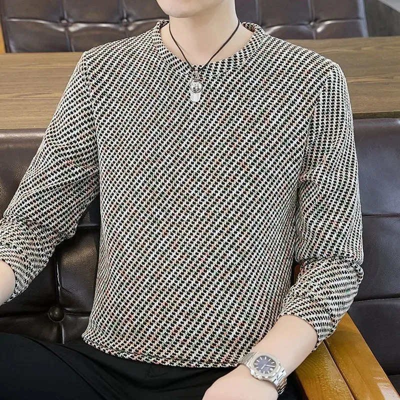 Camiseta masculina de manga comprida de veludo alemão outono inverno personalizado magro na moda camisa de fundo casual versátil topo