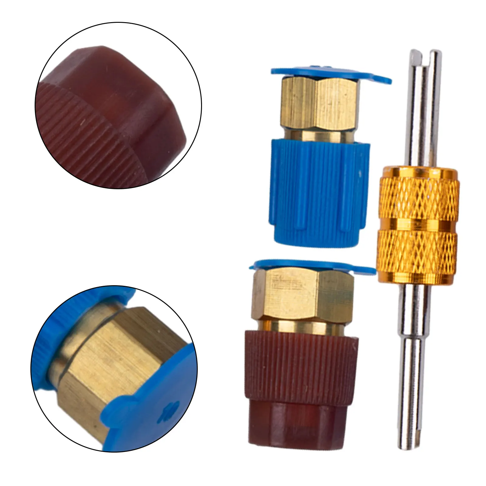 None R12 To R134A Kit Auto Car Port AdapterRetrofit 2 Pieces Blue/red Cap Filling Valve Fitting Metal And Plastic