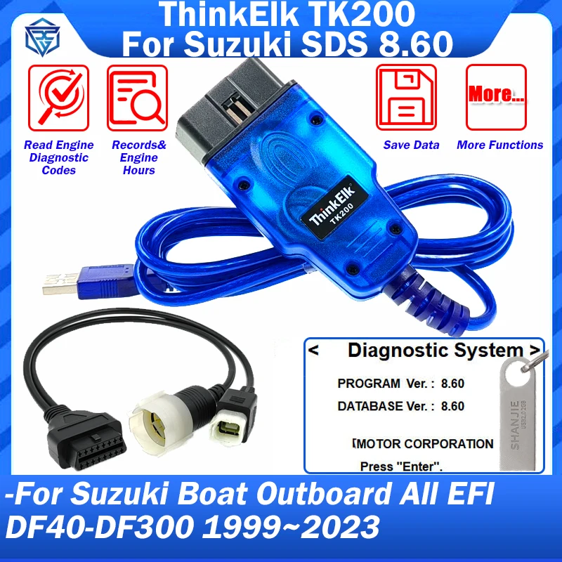 ThinkElk TK200 Diagnostic Cable Adapter Kit Connectors for Suzuki SDS 8.60 Boat Outboard Diagnostic for All EFI DF40-DF300 Model