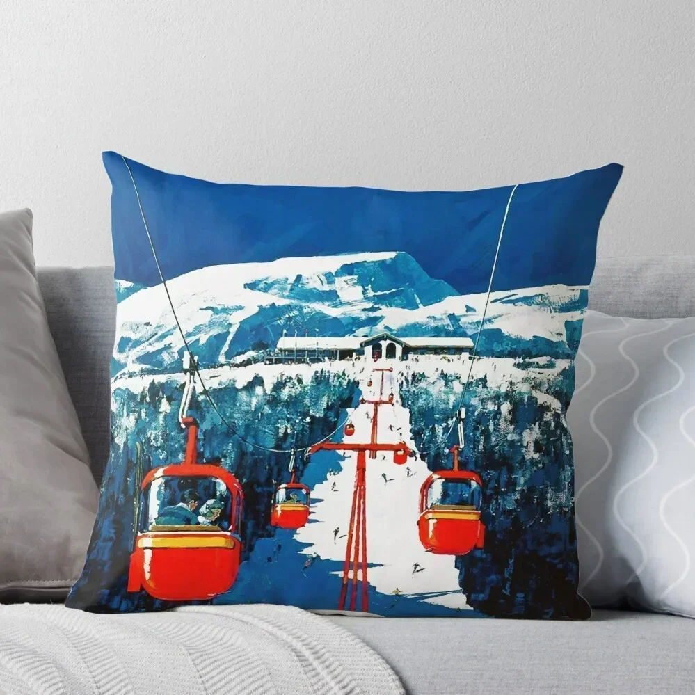 Vintage gondola winter travel ski poster Throw Pillow home decor items anime girl pillow