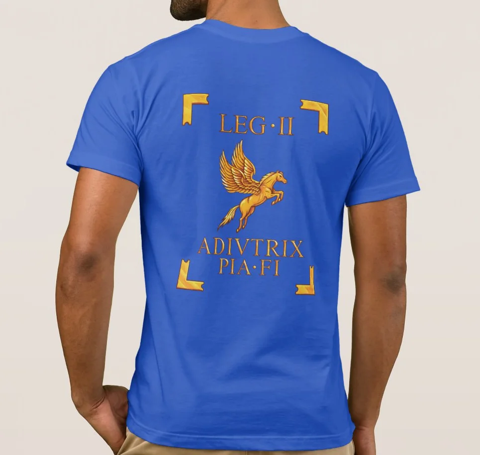 The 2nd Legion, Adiutrix Pia Fidelis. With Pegasus Displayed on The Back As A Legionary Vexillum T Shirt. 100% Cotton T-shirt