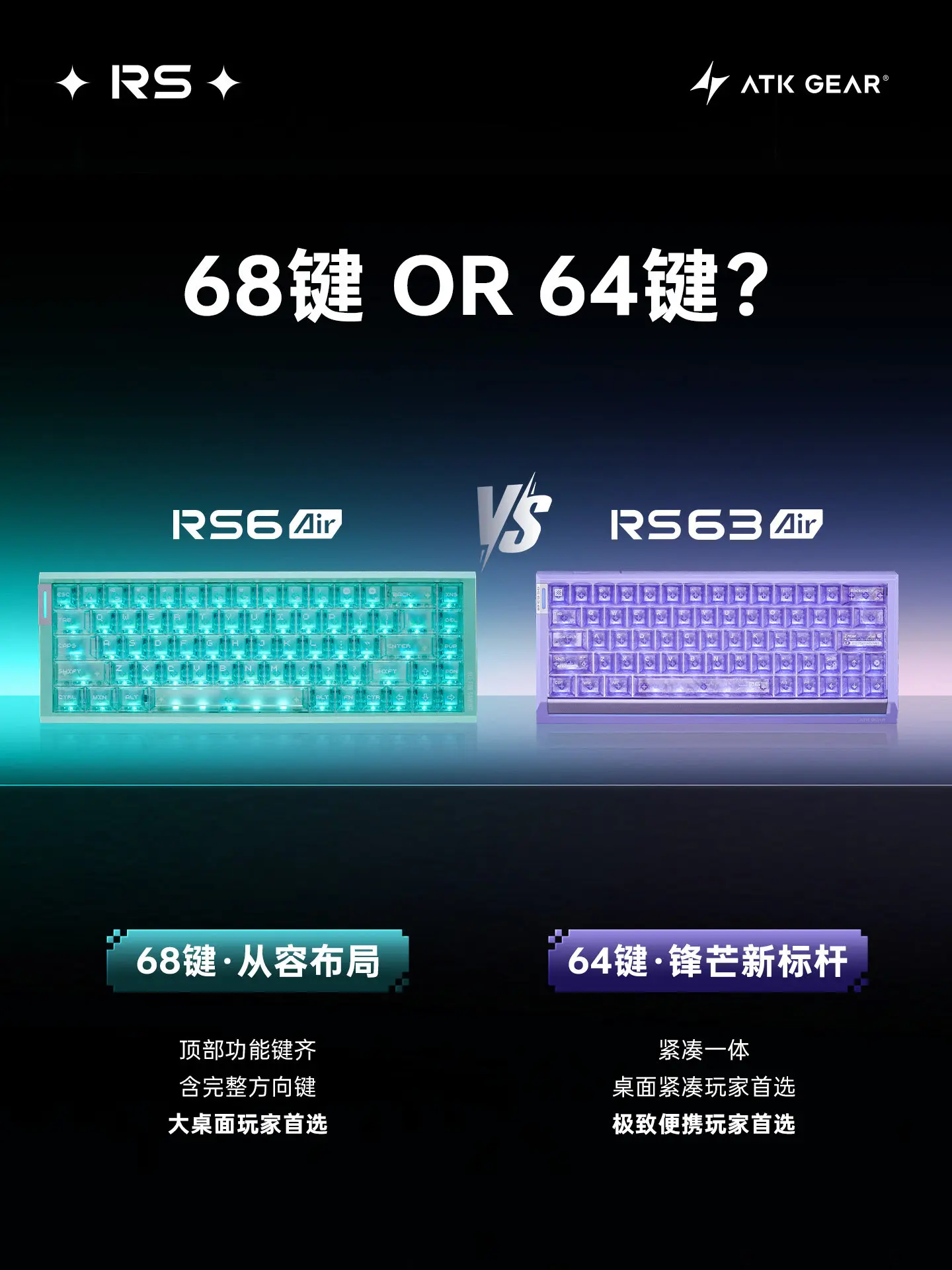ATK RS6 Air RS63 Air Magnetic Switch Mechanical Keyboard 64 68 Keys RGB Backlit Gaming Keyboard For Desktop Gamer