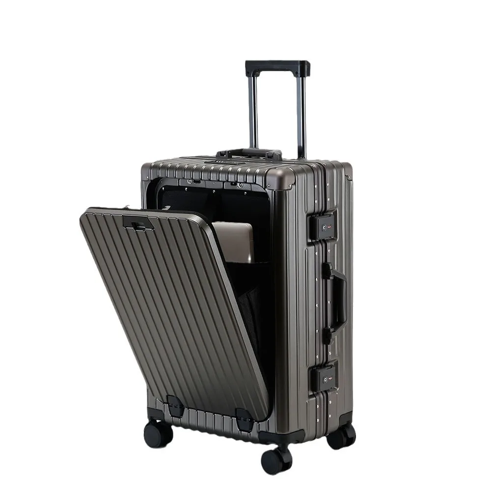 

High-end front open luggage business travel aluminum frame tie rod 20 inches multi-function