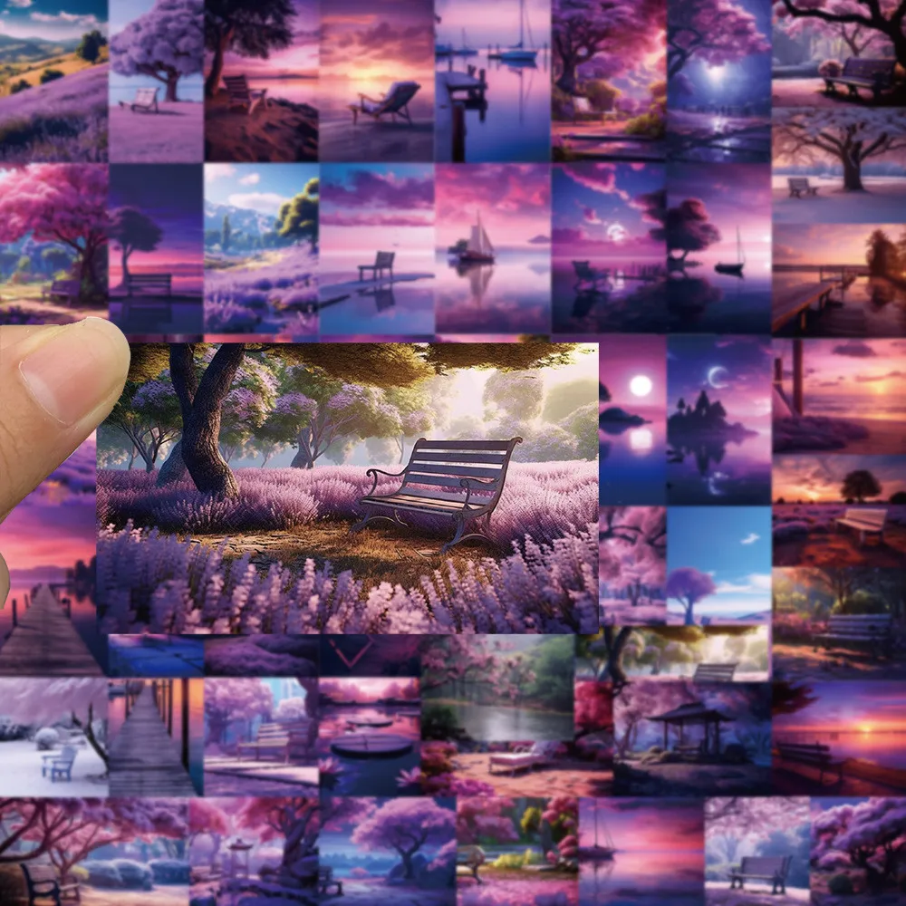 50-teilige Serene Purple Landscape Graffiti-Aufkleber – wasserfeste DIY-Dekoration für Tagebücher, Gitarren, Skateboards, AnimeWorlds Store