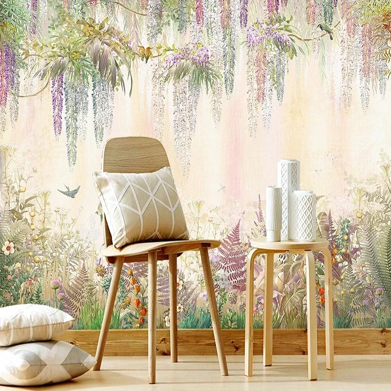 Custom 3D Wallpaper European Style Hand Painted Tropical Plants Flowers Birds Mural Living Room Background Wall Papel De Parede